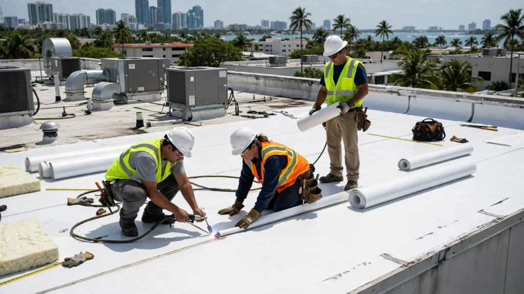 TPO commercial roof installation in Miami